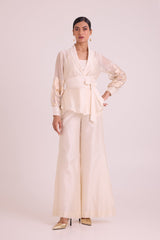 Reva - Blazer Wrap Top & Wide-Leg Pant - Two-Piece Set - Mizyana