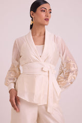 Reva - Blazer Wrap Top & Wide-Leg Pant - Two-Piece Set - Mizyana