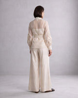 Reva Ivory Wrap Blazer Top and Wide-Leg Pants Two-Piece Set - Two-Piece Set - Mizyana