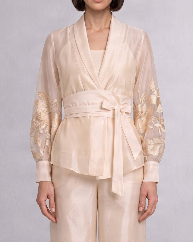 Reva Ivory Wrap Blazer Top and Wide-Leg Pants Two-Piece Set - Two-Piece Set - Mizyana