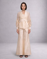 Reva Ivory Wrap Blazer Top and Wide-Leg Pants Two-Piece Set - Two-Piece Set - Mizyana