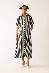 Revolt B&W Full Placket Appliqu√© Dress - Dress - Mizyana