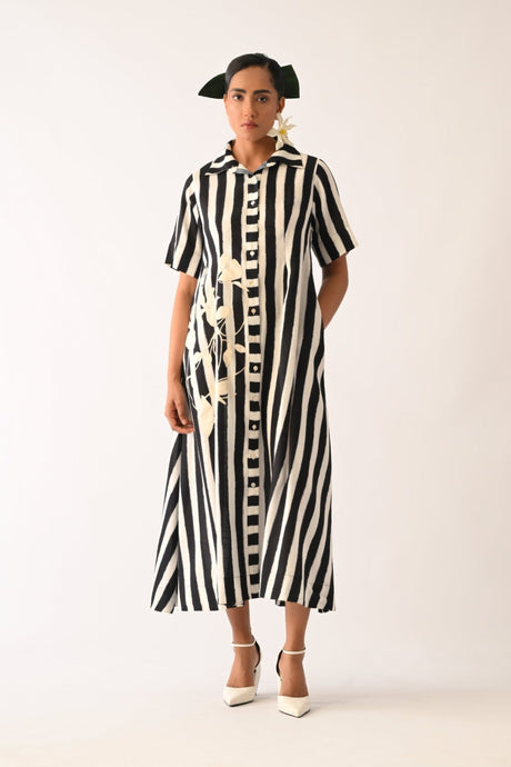 Revolt B&W Full Placket Appliqu√© Dress - Dress - Mizyana