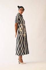 Revolt B&W Full Placket Appliqu√© Dress - Dress - Mizyana
