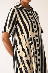 Revolt B&W Full Placket Appliqu√© Dress - Dress - Mizyana