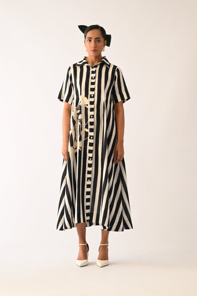 Revolt B&W Full Placket Appliqu√© Dress - Dress - Mizyana