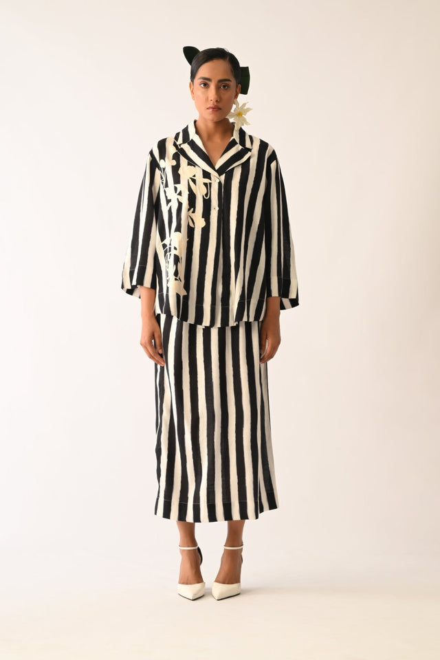 Revolt B&W Psyflora Appliqu√© Shirt Set - Two-Piece Set - Mizyana
