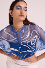 Riley - Sheer Blue Organza Top + Pant Set - Two-Piece Set - Mizyana