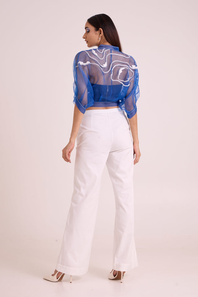 Riley - Sheer Blue Organza Top + Pant Set - Two-Piece Set - Mizyana