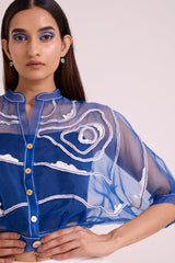 Riley - Sheer Blue Organza Top + Pant Set - Two-Piece Set - Mizyana