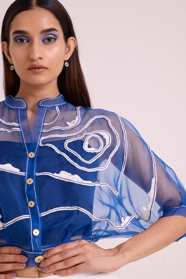 Riley - Sheer Blue Organza Top + Pant Set - Two-Piece Set - Mizyana