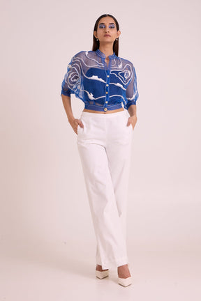 Riley - Sheer Blue Organza Top + Pant Set - Two-Piece Set - Mizyana