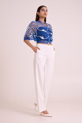 Riley - Sheer Blue Organza Top + Pant Set - Two-Piece Set - Mizyana
