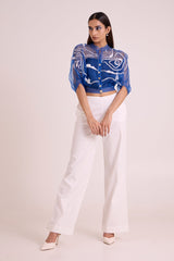 Riley - Sheer Blue Organza Top + Pant Set - Two-Piece Set - Mizyana