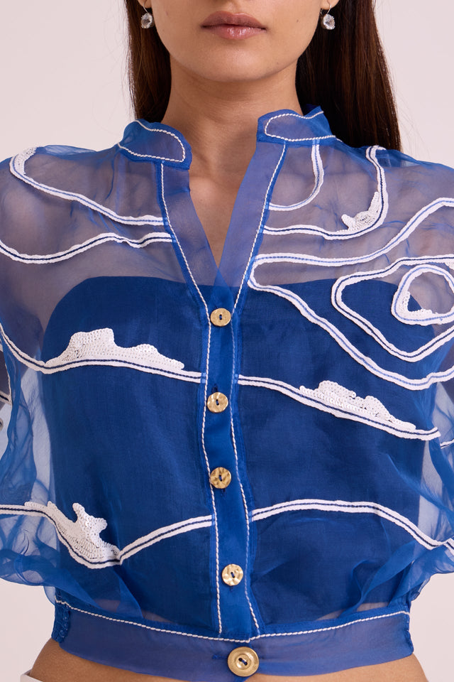 Riley - Sheer Blue Organza Top + Pant Set - Two-Piece Set - Mizyana