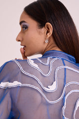 Riley - Sheer Blue Organza Top + Pant Set - Two-Piece Set - Mizyana