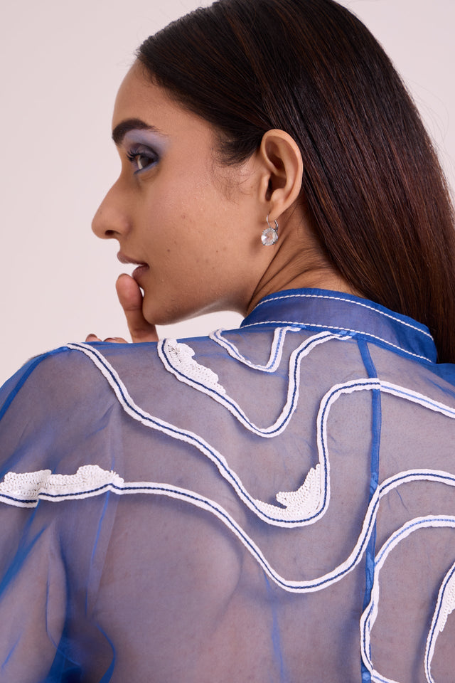 Riley - Sheer Blue Organza Top + Pant Set - Two-Piece Set - Mizyana