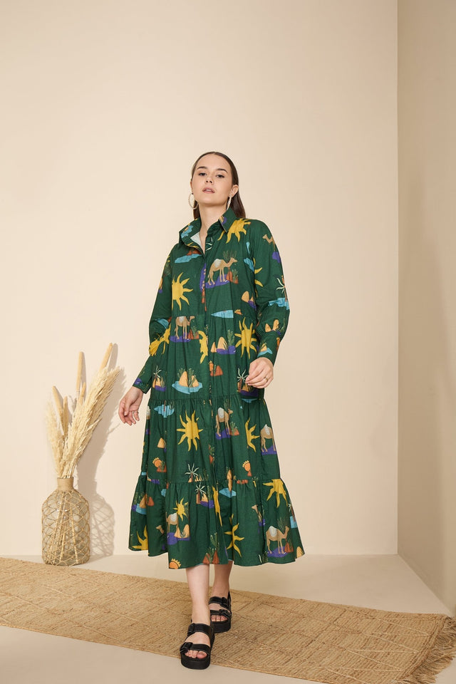 Riviera in Hidden Spring Print (Green) - Dress - Mizyana