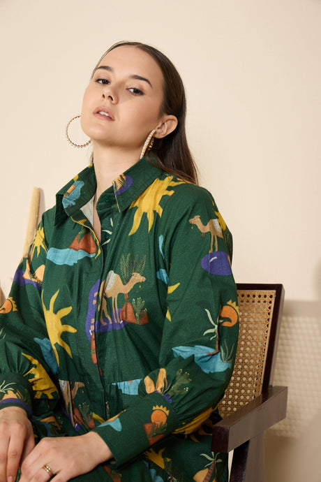 Riviera in Hidden Spring Print (Green) - Dress - Mizyana