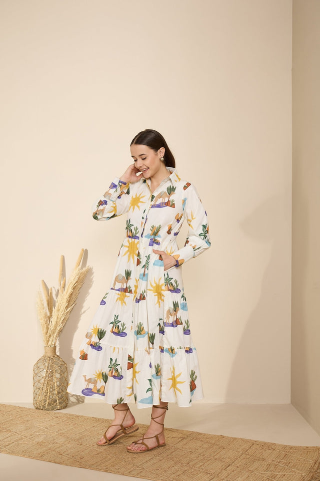 Riviera in Hidden Spring Print (White) - Dress - Mizyana