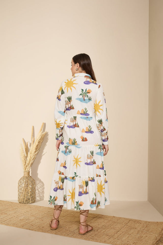Riviera in Hidden Spring Print (White) - Dress - Mizyana