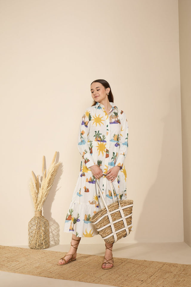 Riviera in Hidden Spring Print (White) - Dress - Mizyana
