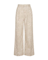 Rooh Greige Floral Print Wide-Leg Cotton Trousers - Trousers - Mizyana