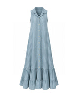 Rumi Blue Striped Button-Front Cotton Maxi Dress - Dress - Mizyana
