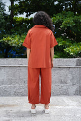 Rust Ekin Shirt & Hera Cotton Co-Ord Set (2 PCS) - Two-Piece Set - Mizyana
