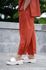 Rust Ekin Shirt & Hera Cotton Co-Ord Set (2 PCS) - Two-Piece Set - Mizyana