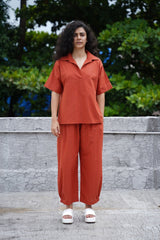 Rust Ekin Shirt & Hera Cotton Co-Ord Set (2 PCS) - Two-Piece Set - Mizyana