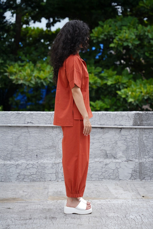 Rust Ekin Shirt & Hera Cotton Co-Ord Set (2 PCS) - Two-Piece Set - Mizyana