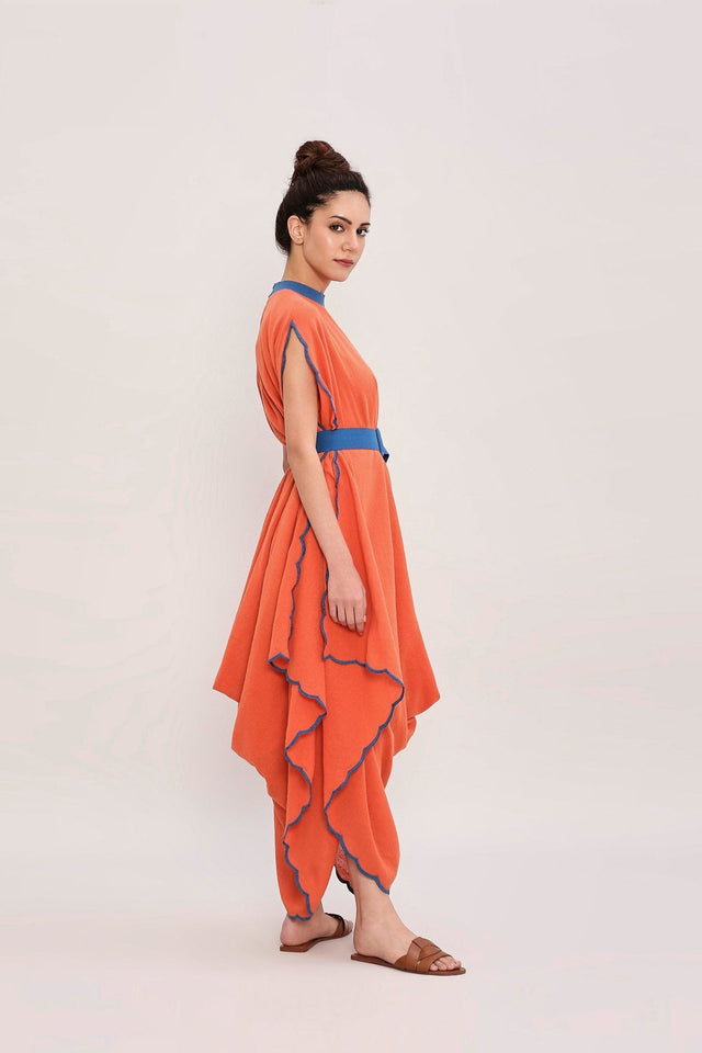 Rust Ribbed Scallop Cowl Dress - Dress - Mizyana