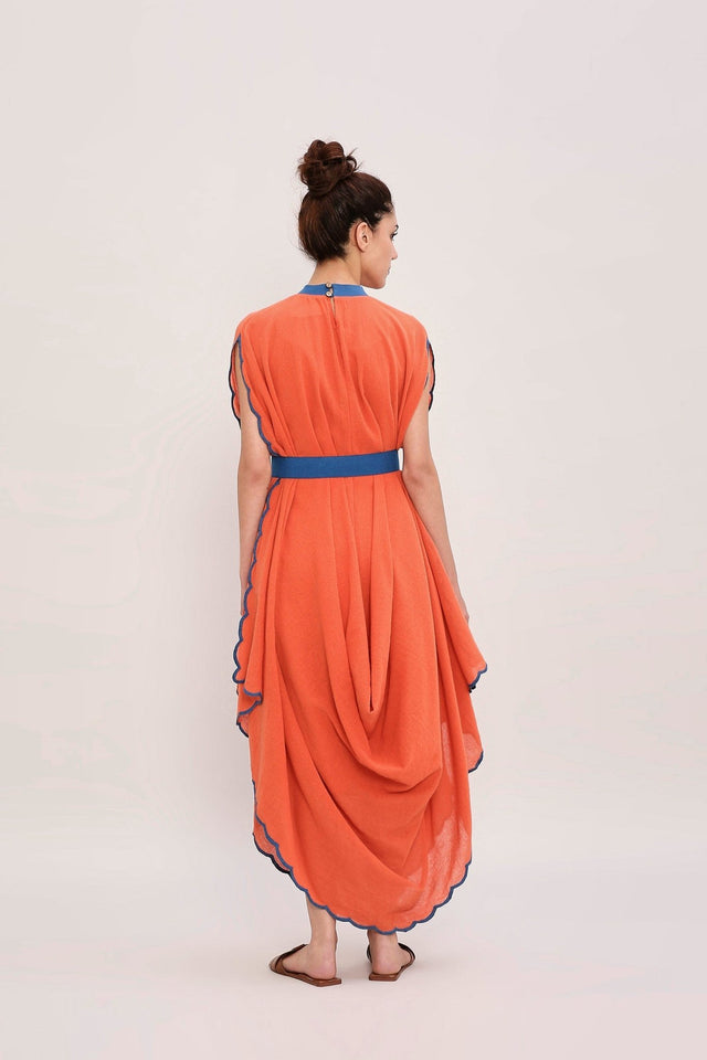 Rust Ribbed Scallop Cowl Dress - Dress - Mizyana