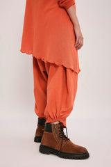 Rust Ribbed Scallop Tunic Set (2 PCS) - Two-Piece Set - Mizyana