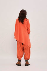 Rust Ribbed Scallop Tunic Set (2 PCS) - Two-Piece Set - Mizyana