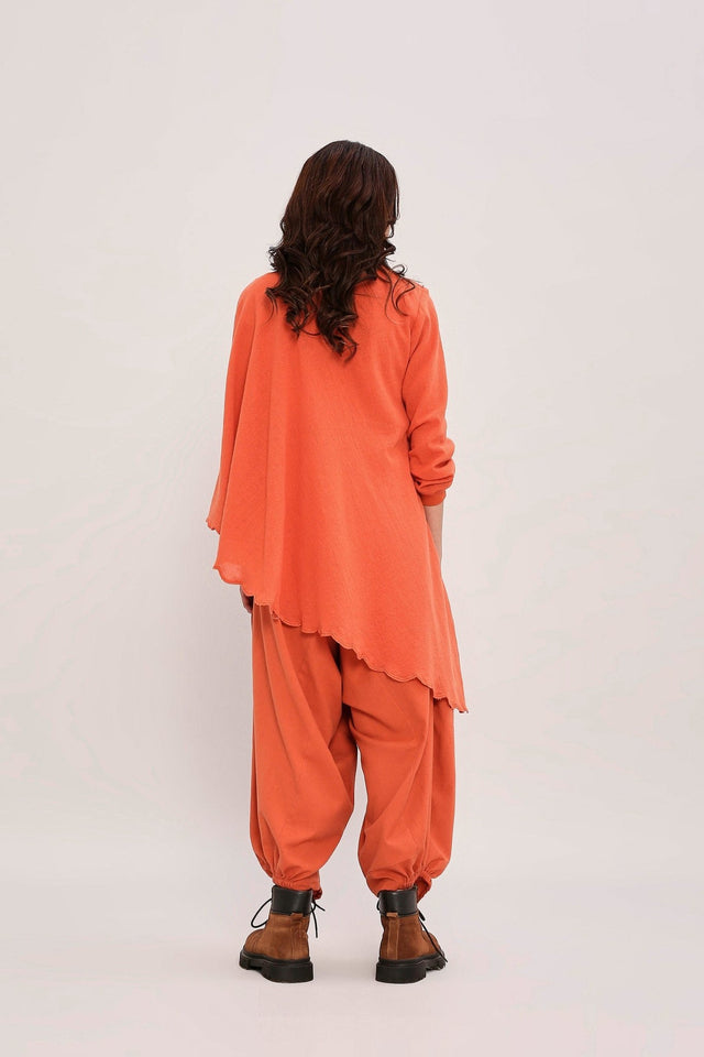 Rust Ribbed Scallop Tunic Set (2 PCS) - Two-Piece Set - Mizyana