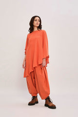 Rust Ribbed Scallop Tunic Set (2 PCS) - Two-Piece Set - Mizyana