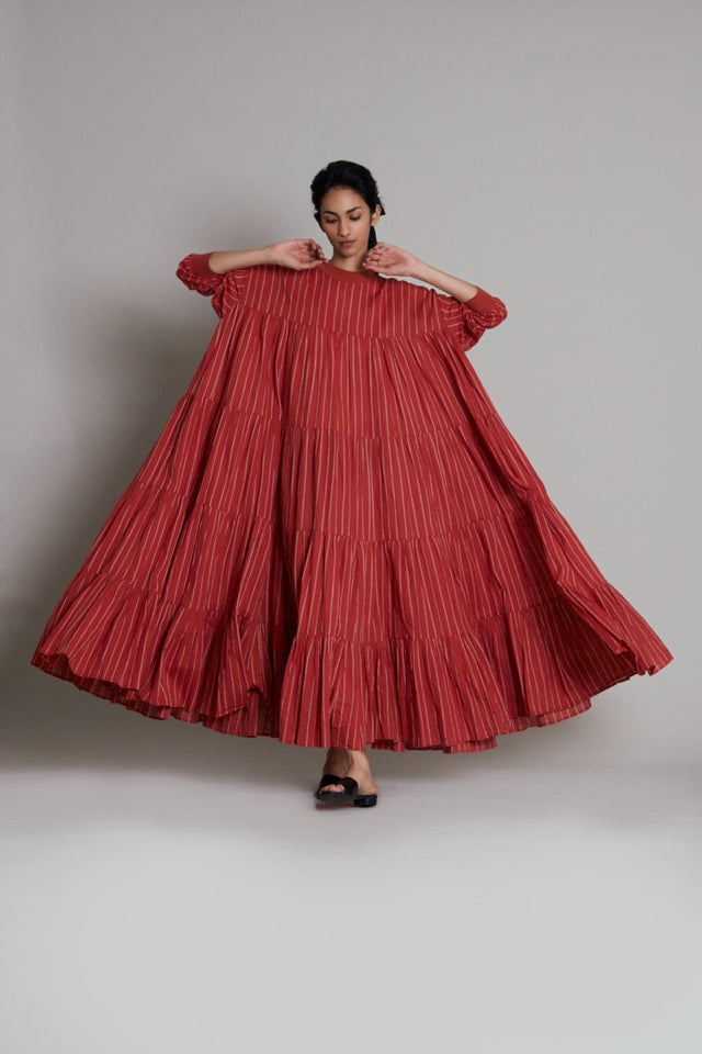 Rust Ribbed Vena Dress - Dress - Mizyana