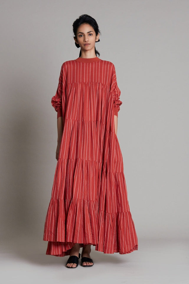 Rust Ribbed Vena Dress - Dress - Mizyana