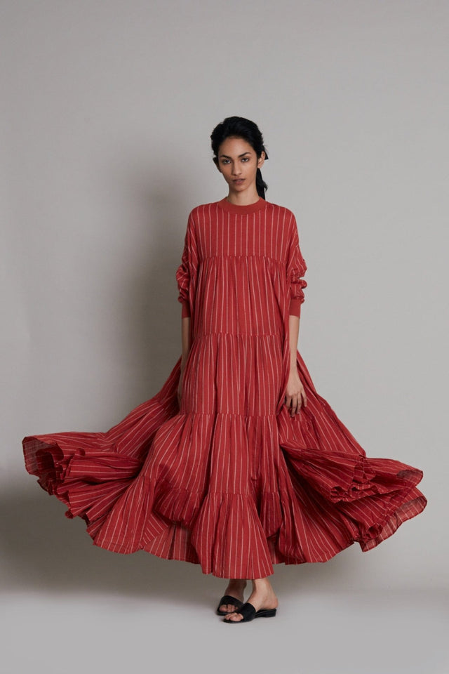 Rust Ribbed Vena Dress - Dress - Mizyana