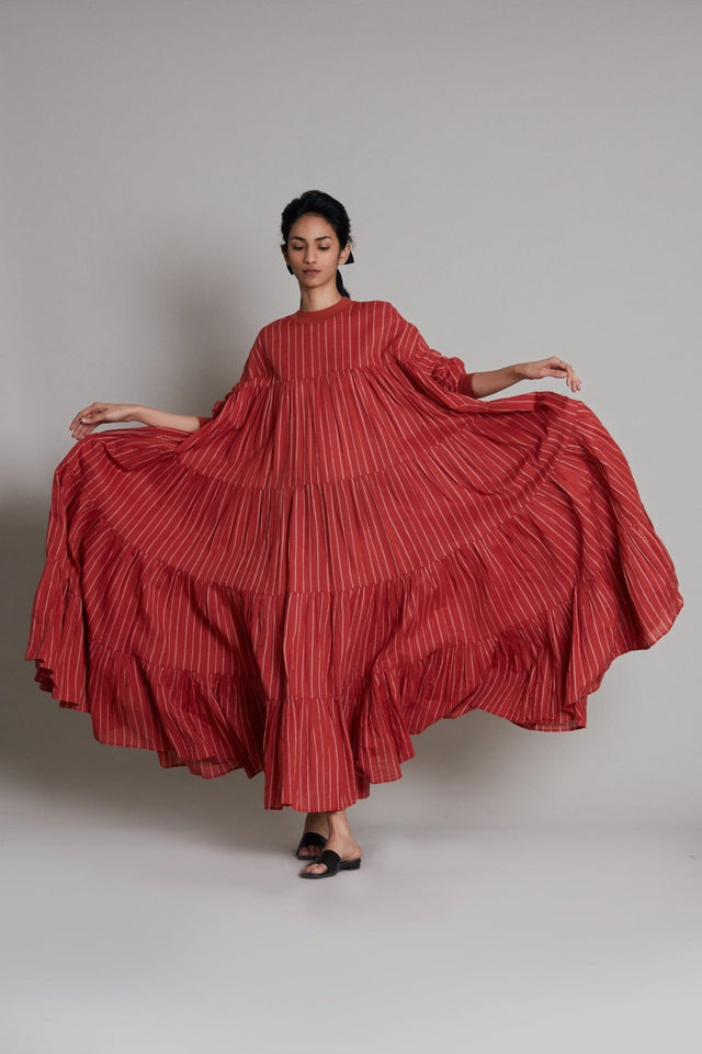 Rust Ribbed Vena Dress - Dress - Mizyana