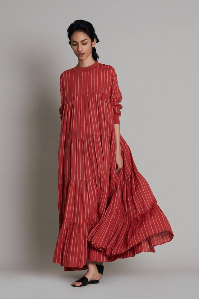 Rust Ribbed Vena Dress - Dress - Mizyana