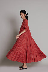 Rust Ribbed Vena Dress - Dress - Mizyana