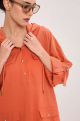 Rust Safari Pocket Hooded Dress - Dress - Mizyana