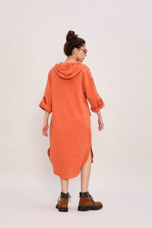 Rust Safari Pocket Hooded Dress - Dress - Mizyana
