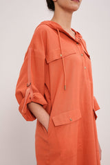 Rust Safari Pocket Hooded Dress - Dress - Mizyana