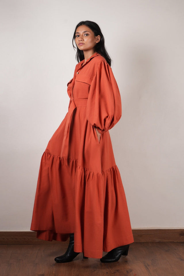 Rust Shirt Kaavya Dress - Dress - Mizyana
