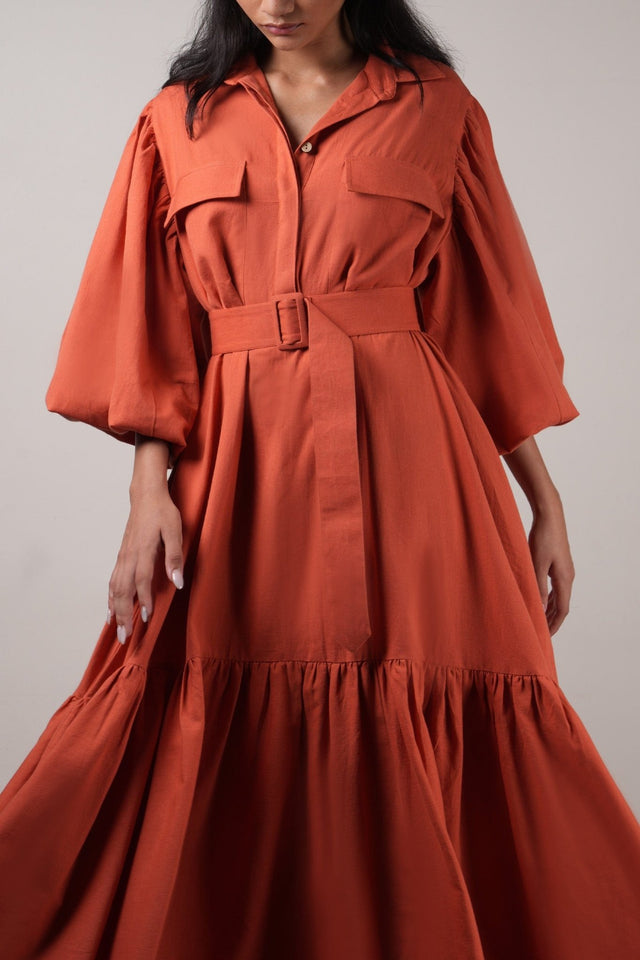 Rust Shirt Kaavya Dress - Dress - Mizyana