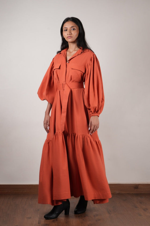 Rust Shirt Kaavya Dress - Dress - Mizyana